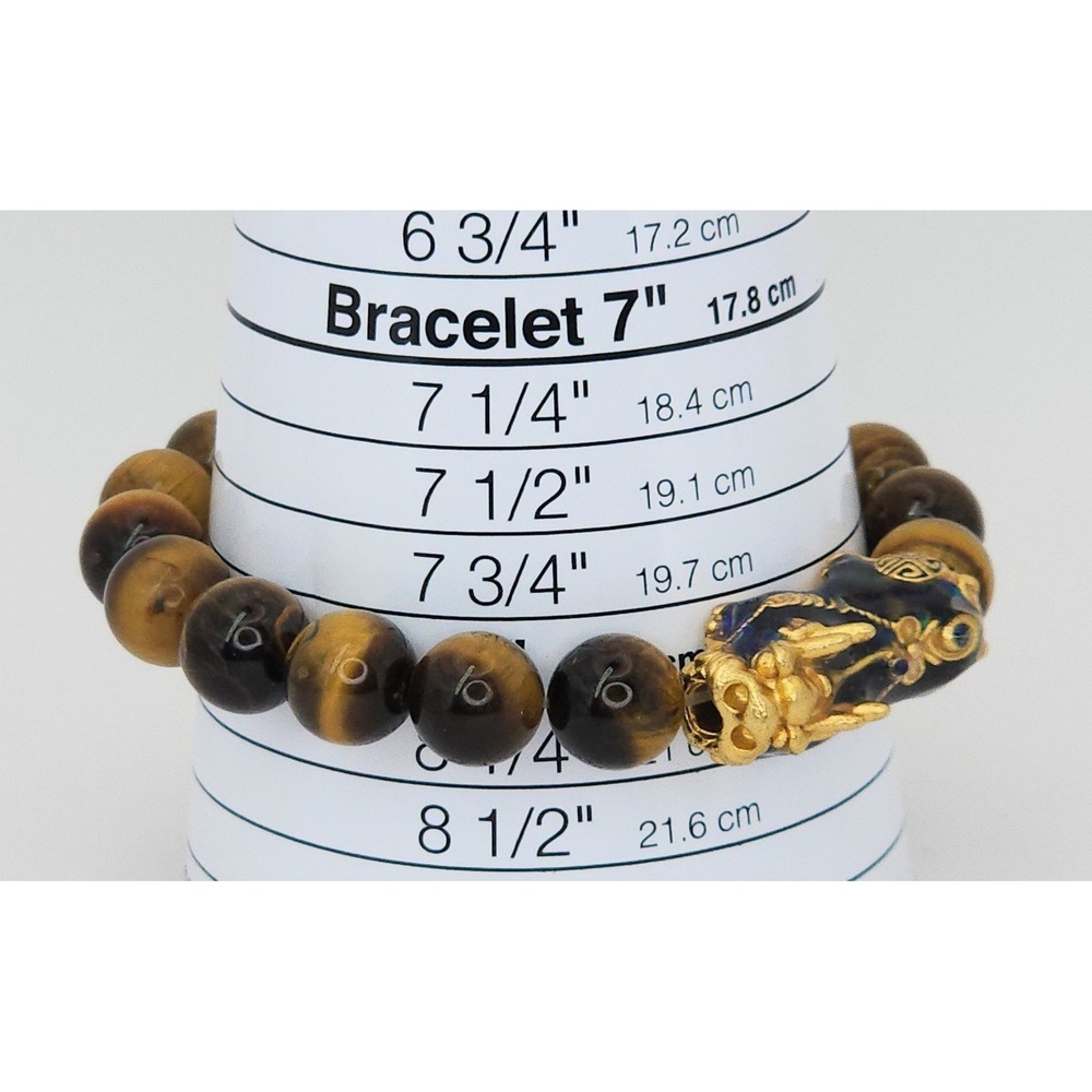 Natural Tigers Eye Bracelet Pixiu Charm Lucky Prosperity 8" Detailed .999 plated - Picture 8 of 10